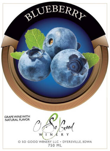 label with three bright blueberries