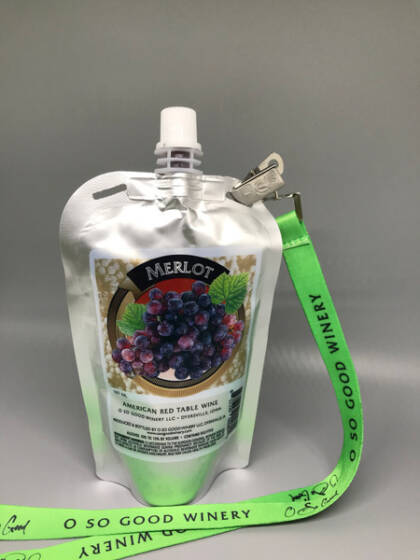 OSG Merlot pouch, a single serving of wine.