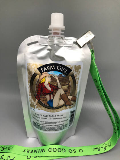 OSG Farm Girl pouch, a single serving of wine.